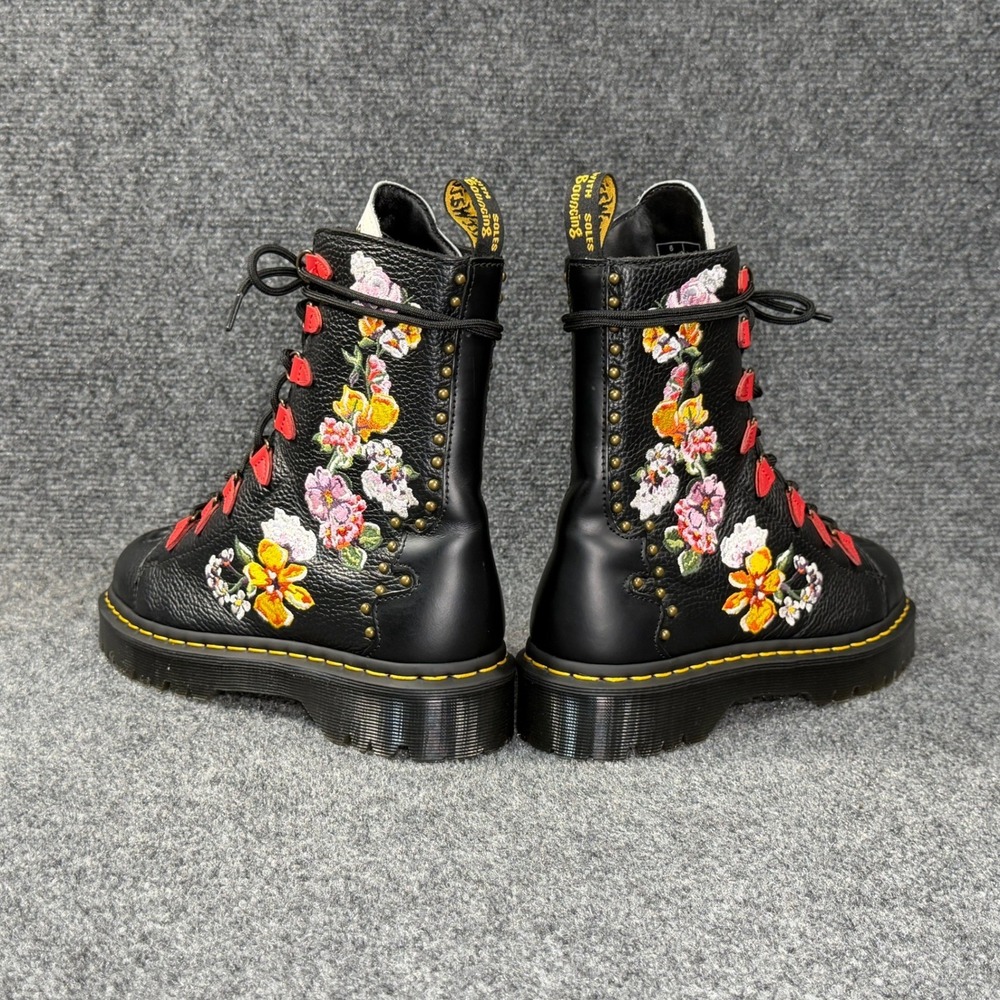 Dr. Martens Nyberg Boots Women's 8 Black Leather Grunge Floral Embroidery Combat - Picture 7 of 15
